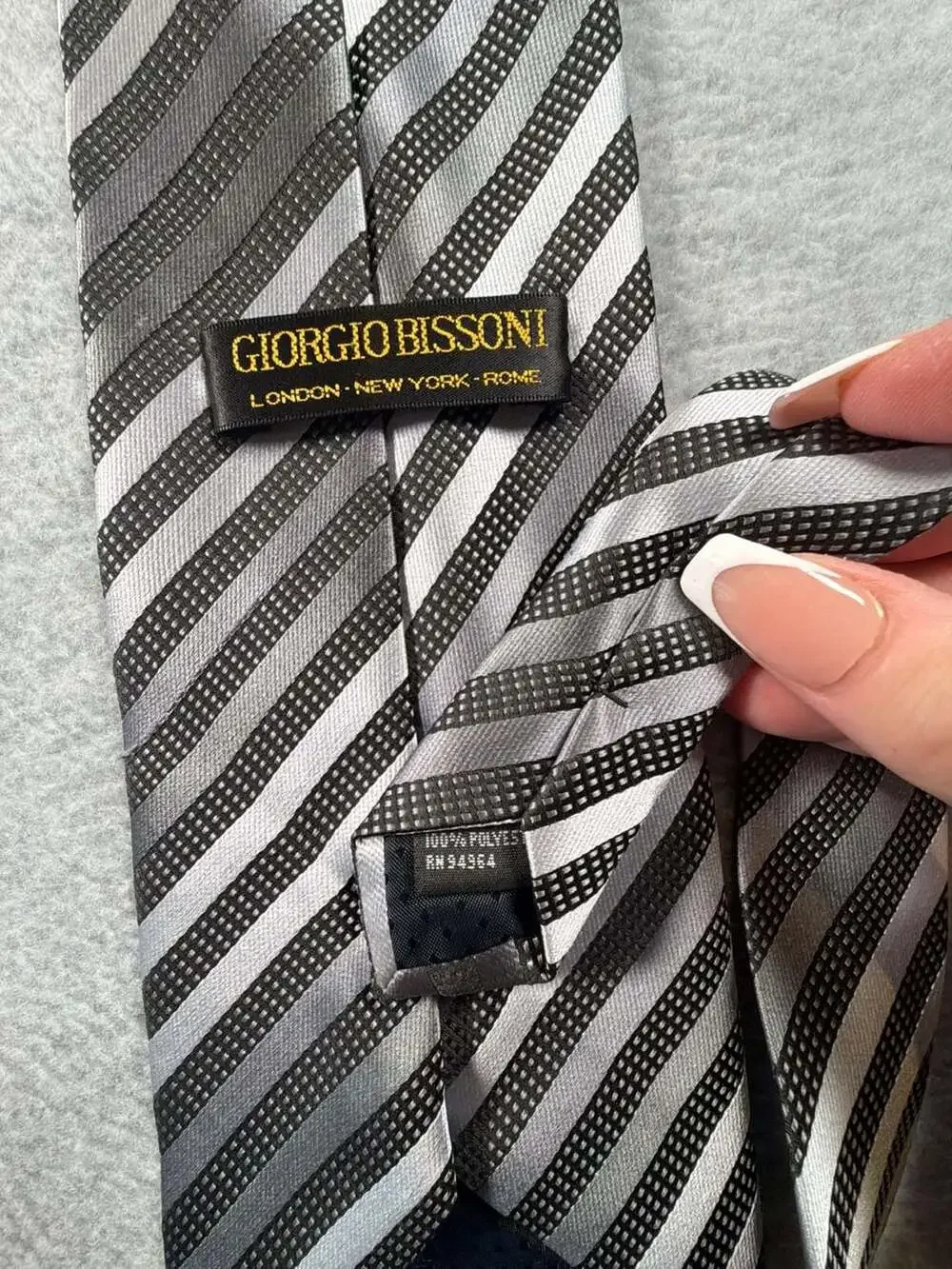 Giorgio Bissonni Men's Black and Gray Striped Polyester Necktie